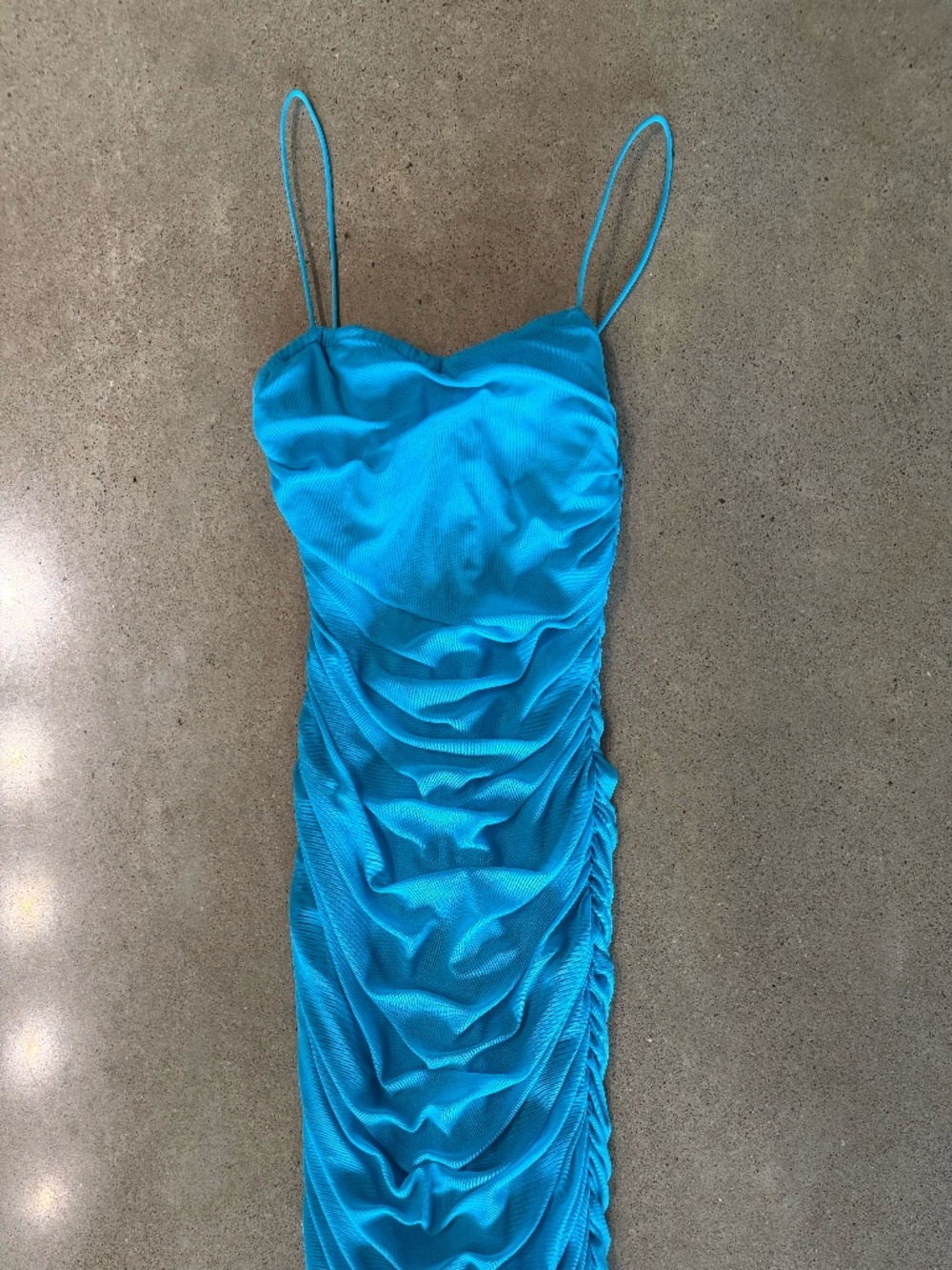 superdown Turquoise Ruched Spaghetti-Strap Midi Dress